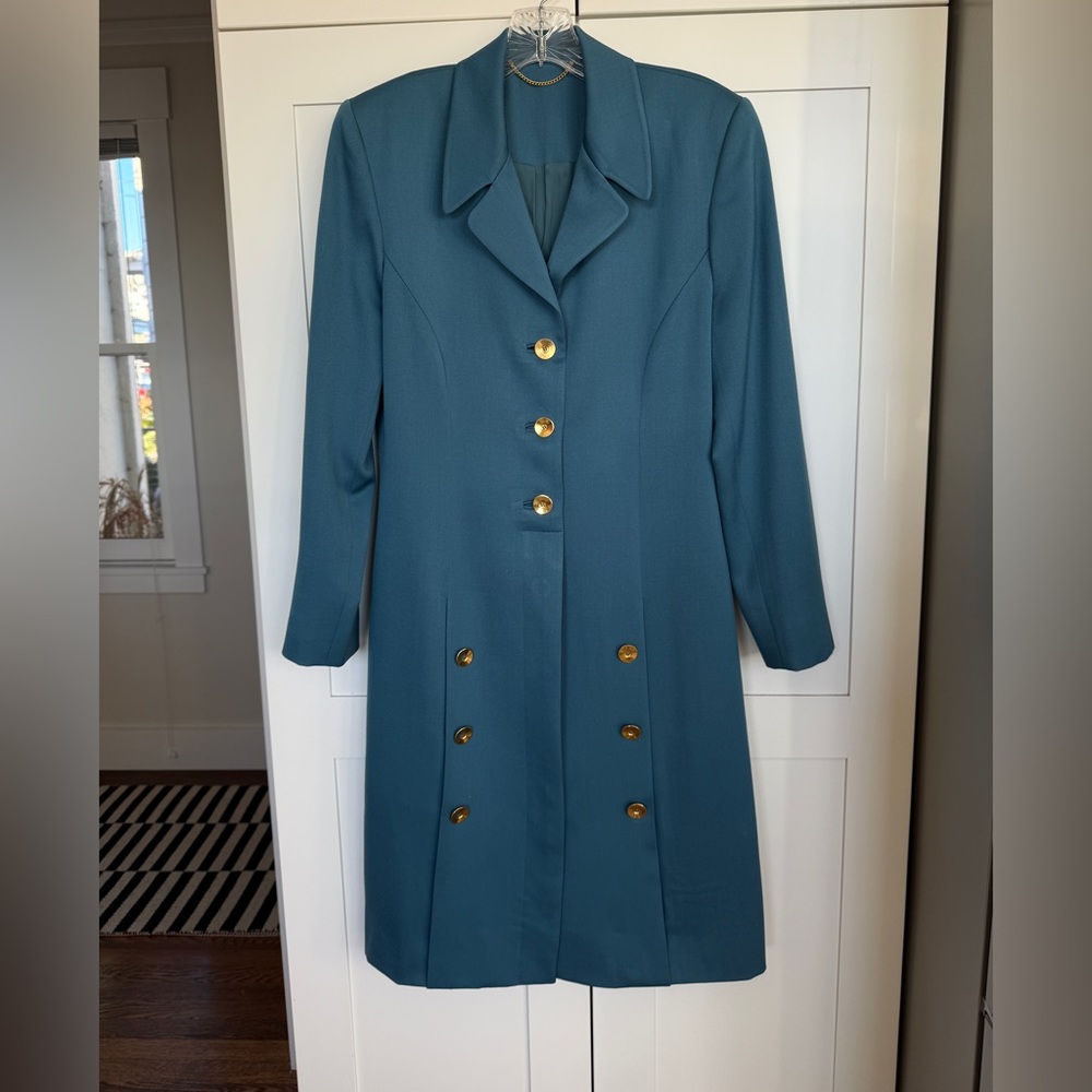 Vintage Doncaster 100% Wool Teal Coat with Gold Buttons